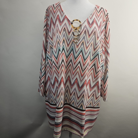 Tacera Tops - Tacera 3X  Multi-color blouse.